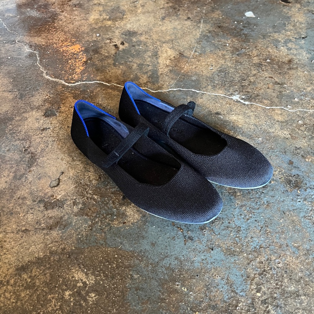 Rothy's Black Mary Jane Flats with Blue Lining